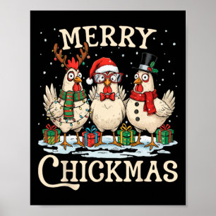 Poster Galinha Natal Chapéu de Papai Noel Alegre Chickmas