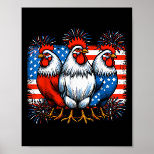 Poster Galinha Patriota Engraçada 4 De Julho Bandeira Dos
