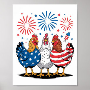 Poster Galinha Patriótica Engraçada Bandeira Dos EUA 4 De