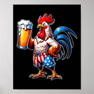 Poster Galinha Segurando Cerveja Usa Bandeira 4 De Julho