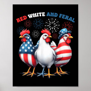 Poster Galinha Vermelha Branca e Galo Patriótico Feral 4º