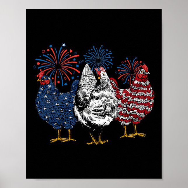 Poster Galinhas Americanas Engraçadas Em 4 De Julho (Frente)