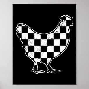 Poster Galinheiro Xadrez Agricultor Galinha Corrida Carro