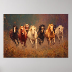 Poster Galloping Freedom Horses in Motion Art