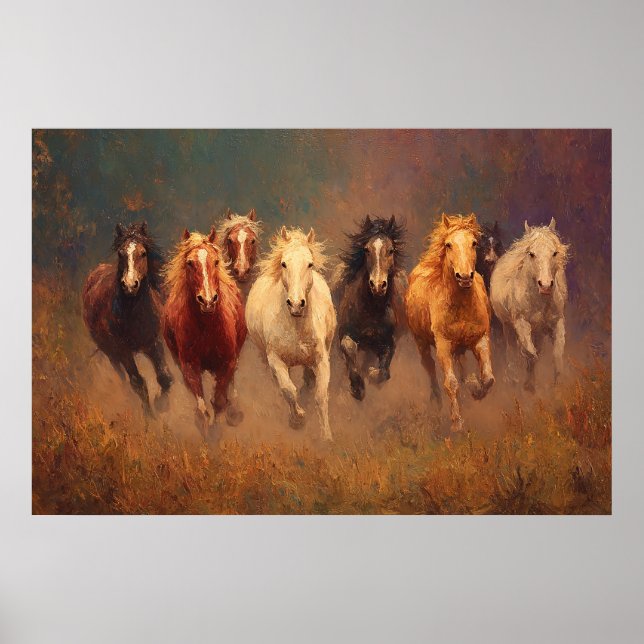 Poster Galloping Freedom Horses in Motion Art (Frente)