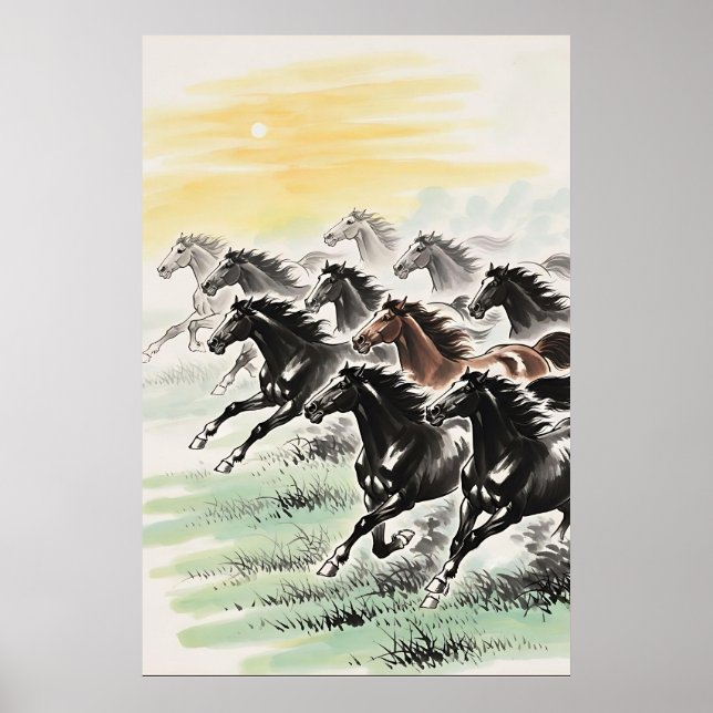 Poster Galloping Horses Feng Shui - Lava-Tinta Chinesa (Frente)