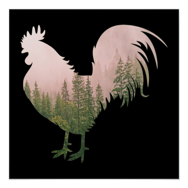 PÓSTER GALO DA NATUREZA ESTILO FLORESTA (Frente)