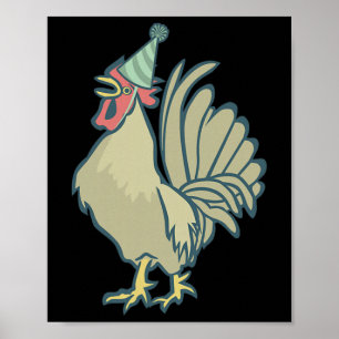 Poster Galo de Aniversário , Galo de Chapéu de Aniversári