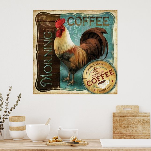 Póster Galo de café (Cozinha)