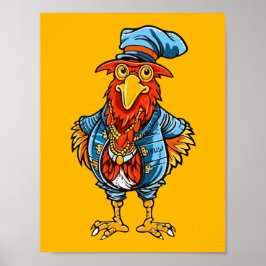Poster Galo de desenho animado engraçado e autoritário