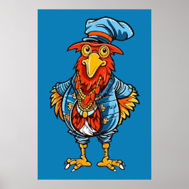 Poster Galo de desenho animado engraçado e autoritário