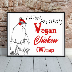 Poster Galo de galinha Vegan W rap musical Engraçado