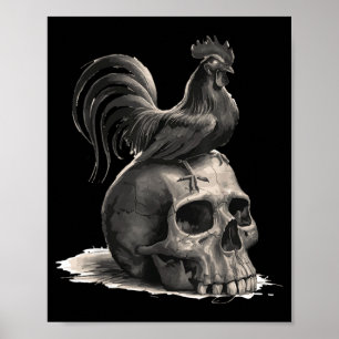 Poster Galo de Halloween Galinhas Fazendeiros Homens Mulh