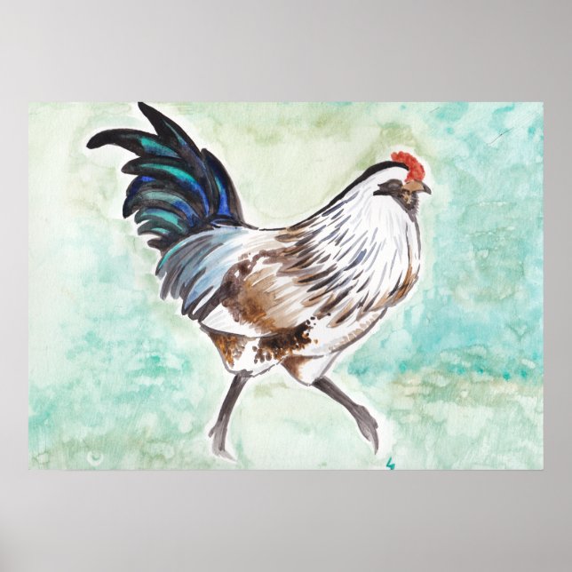 Póster Galo de Ovos de Páscoa de Aquarela (Frente)