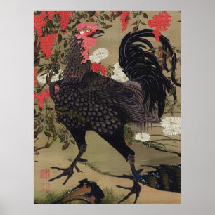 Poster Galo Preto e Nandin por Ito Jakuchu
