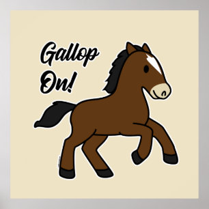 Poster Galope Adorável! Design de Cavalo Kawaii Feliz