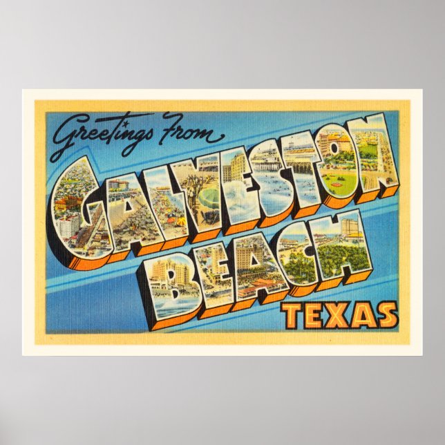 Poster Galveston Beach Texas Viagens vintage Souvenir (Frente)