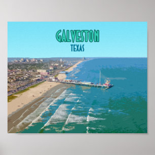 Poster Galveston Texas Pier Shore Vintage