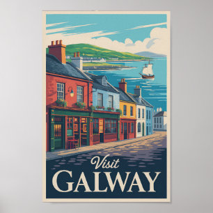Poster Galway Ireland Illustration Viagem Art Vintage