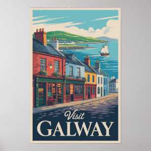 Poster Galway Irlanda Ilustração Viagem Arte Vintage