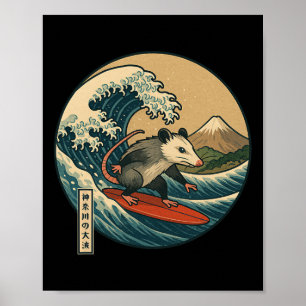 Poster Gambá Surfando Onda Japonesa Kanagawa Japão Menino
