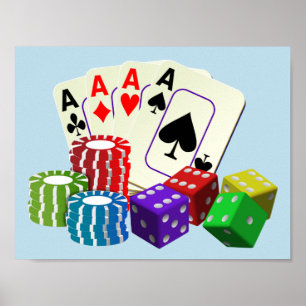 Poster Gambling Casino Dice, Poker chips, jogar Cartões