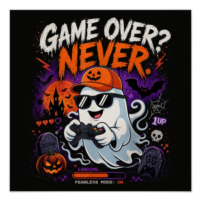 Póster Game Over Nunca Divertido Fantasma de Halloween do (Frente)