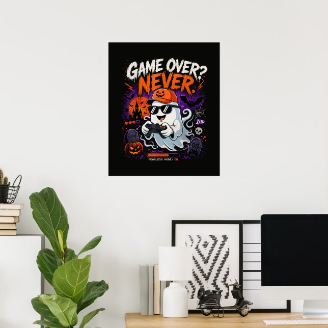 Poster Game Over Nunca Divertido Fantasma de Halloween do (Escritório em casa)