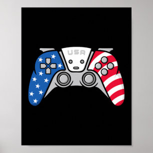 Poster Gamer 4 De Julho Controles De Video Game EUA Ameri