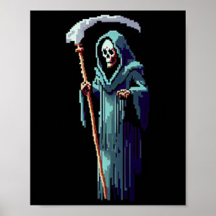 Poster Gamer 8 Bit Arte Pixel Jogo De Vídeo Ceifador Somb