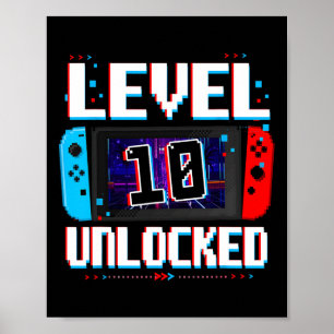 Poster Gamer Boys 10th Birthday Gifts V desbloqueados Nív