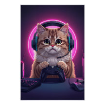 Gamer Cat Kids Poster – Funny Cartoon Kitten