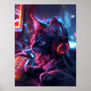 Poster Gamer Cat legal Fumando Engraçado