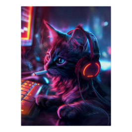 Póster Gamer Cat legal Fumando Engraçado