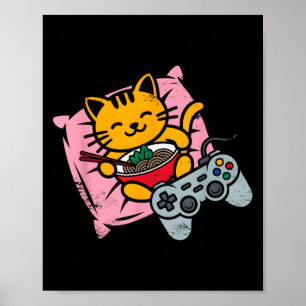 Poster Gamer Cat Ramen Kawaii Jogo Mulheres Japonesas