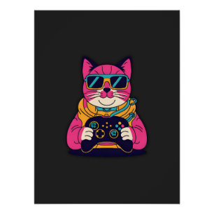 Póster Gamer Cat. Retro - Vibes Neon Gaming Tee dos anos