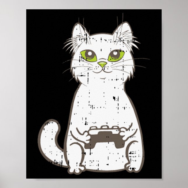 Poster Gamer Cat Video Game Controller Gaming Geek G (Frente)