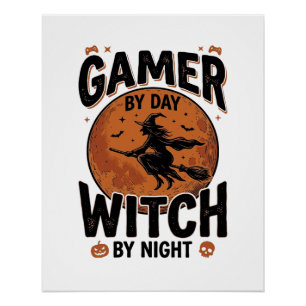 Póster Gamer Diurno Bruxa Noturna Design de Jogos Vintage