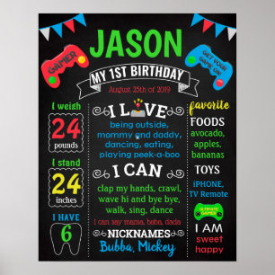 Poster Gamer Game pad Birthday chalkboard