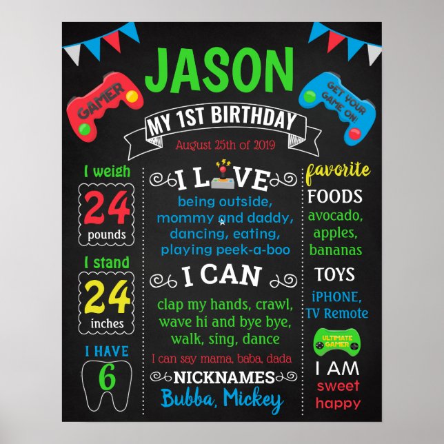 Poster Gamer Game pad Birthday chalkboard (Frente)
