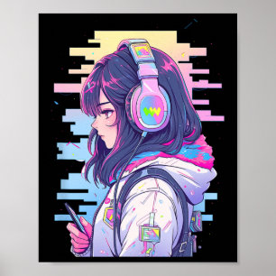 Poster Gamer Girl Funny Pastel Japão Anime Streamer Japão