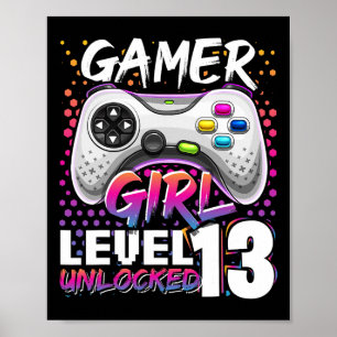 Poster Gamer Girl Level 13 Unlocked Video Game 13 Birth