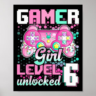 Poster Gamer Girl Nível 6 - 6 Birthda de jogos de vídeo d