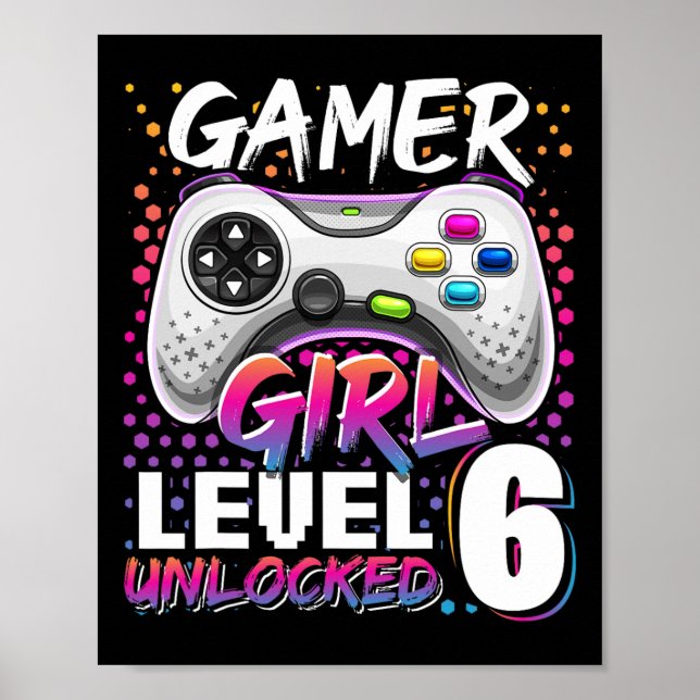 Poster Gamer Girl Nível 6 - 6 Birthda de jogos de vídeo d (Frente)
