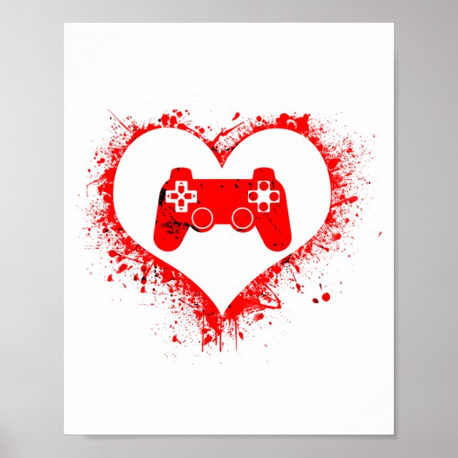 Poster Gamer Heart Valentines Day Video Games Boys Kids T (Frente)