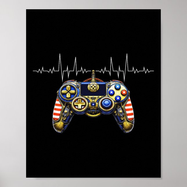 Poster Gamer Heartbeat Design - Controladora De Jogos - L (Frente)
