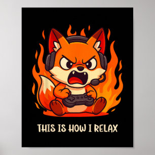 Poster Gamer Kitsune Fox É Assim Que Eu Relaxo Japano