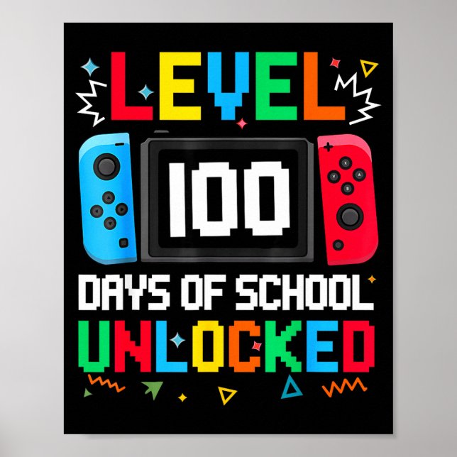 Poster Gamer Level Unlocked 100 Days Of School Student Bo (Frente)