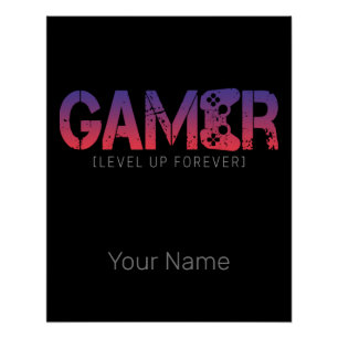 Póster Gamer Level Up Forever Vintage Gamepad Design