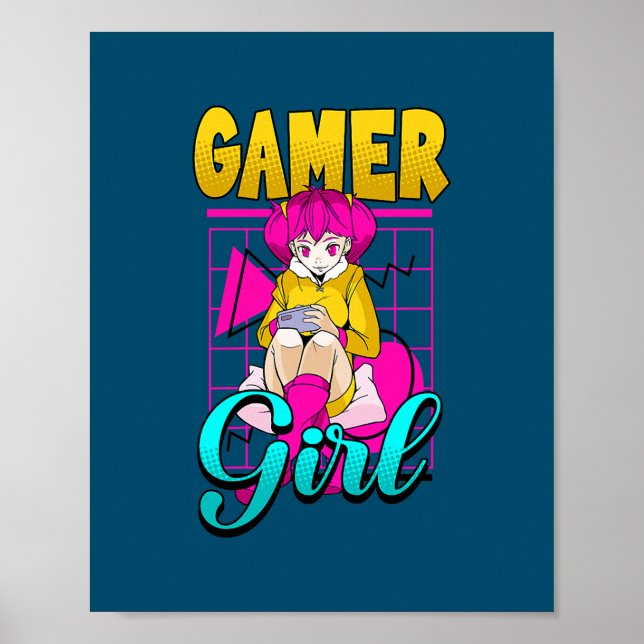 Poster Gamer Menina Console Jogar Video Games  (Frente)